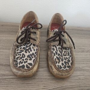 Twisted X boots Kids Leopard Print boat‎ Driving Mocs Shoe size 2.5